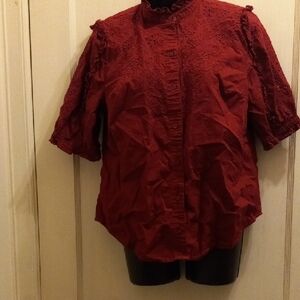 Crown & Ivy Burgundy Lace Blouse